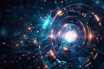 The futuristic space banner captures an abstract technology background with digital hitech circles, sparking imagination, Sharpen banner template with copy space on center