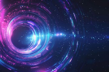 Obraz premium The futuristic space banner captures an abstract technology background with digital hitech circles, sparking imagination, Sharpen banner template with copy space on center