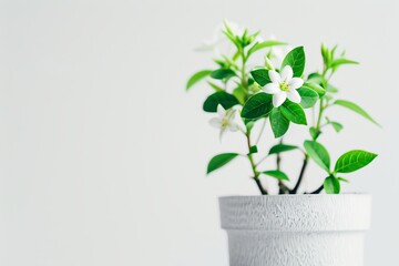 A cute mini Jasmine plant in a pot, white background