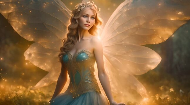 flying fairy with blonde hair and butterfly wings