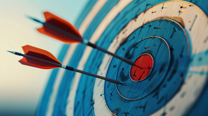 Three arrow hitting the center of a blue target