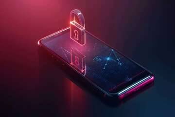 3D smartphone with a digital padlock on the screen. Generate AI image - Powered by Adobe