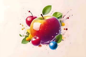 Abstract lifestyle banner design with apple fresh and colorful splashing shapes