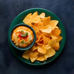 Buffalo Chicken Dip and Tortilla Chips on a Green Plate