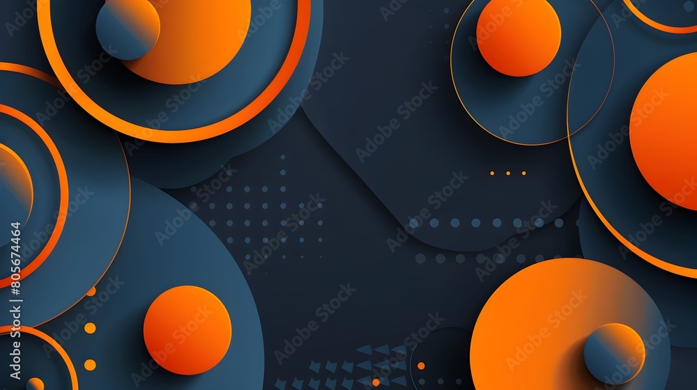 Poster geometric minimal composition with dynamic blue shapes and orange lines for futuristic poster design