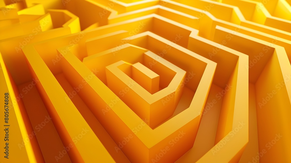 Poster folded paper maze with bright yellow background in 3d rendering