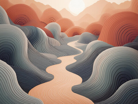 Abstract graphic undulating summer landscape texture background