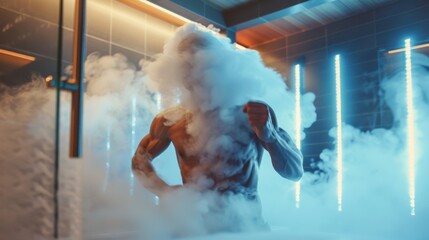 With steam filling the sauna the athlete works on their endurance and breathing techniques to improve their performance..