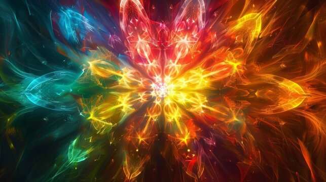 Vibrant bursts of color emanate from a central point symbolizing the energy and potential for entanglement in a quantum knot.