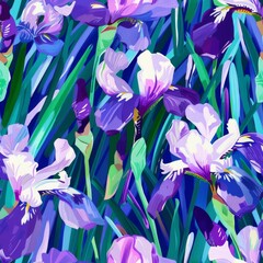 Vector seamless pattern of flowers, iris 