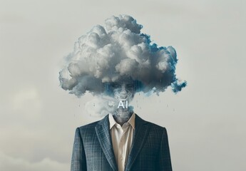 A person's head is marked by artificial intelligence, a brainstorming concept assisted by an artificial self