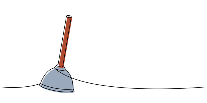 recommend clip art: Toilet plunger one line colored continuous drawing. Cleaning service tools continuous one line illustration. Vector linear illustration.