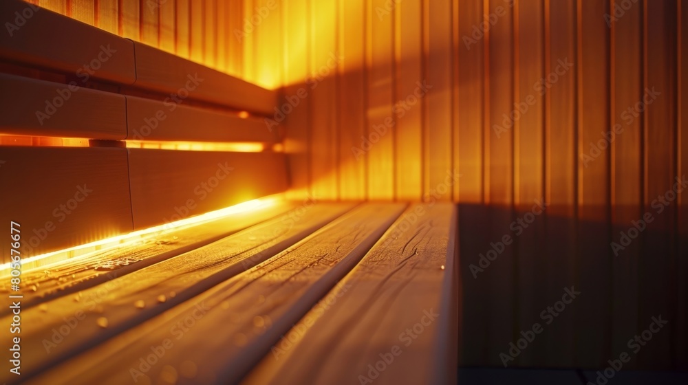 Poster a relaxing atmosphere in the sauna with dim lighting and calming music playing creating a spalike ex