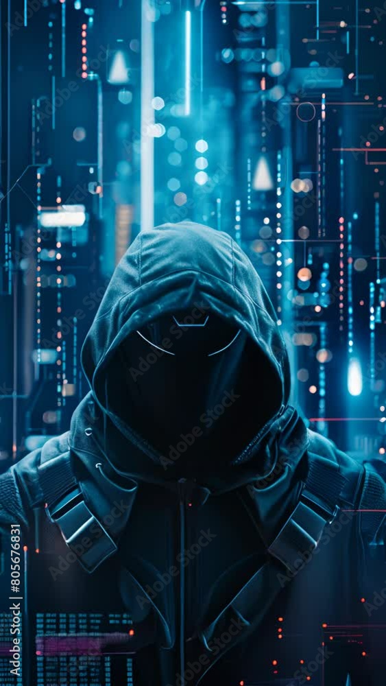 Aufkleber futuristic cyber warrior in digital armor stands guard in a network gateway, symbolizing advanced cy