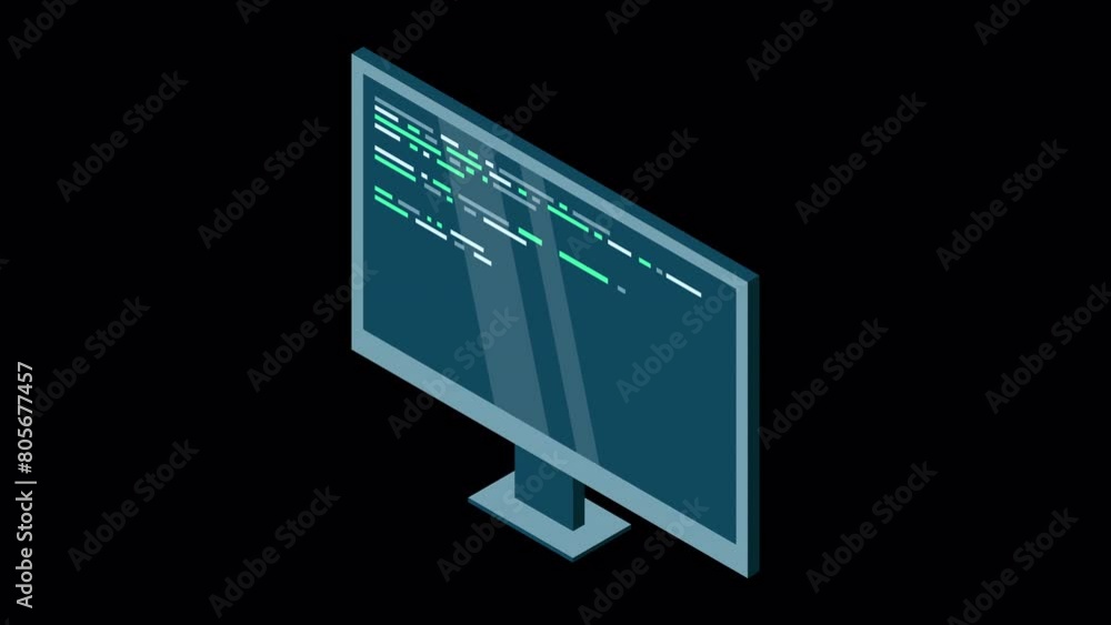 Poster isometric monitor animation. computer monitor isometric desktop. modern monitor. 4k video animated i