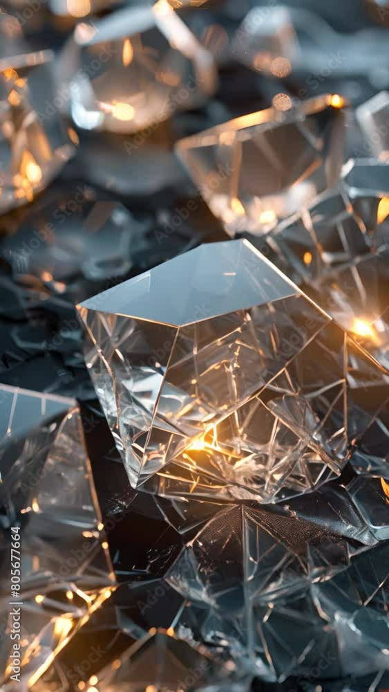 Aufkleber a close up of a bunch of small, clear, shiny, diamond shaped objects. the objects are all different 