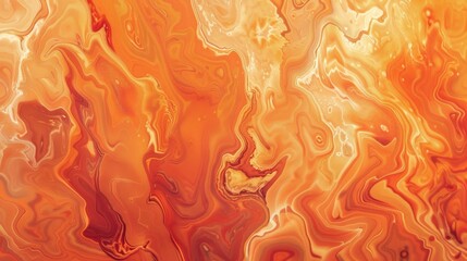 A closeup of an orange and red marble pattern, with swirling patterns that resemble flames or rivers flowing in the style of abstract art. The background is a warm gradient from light to dark orange.