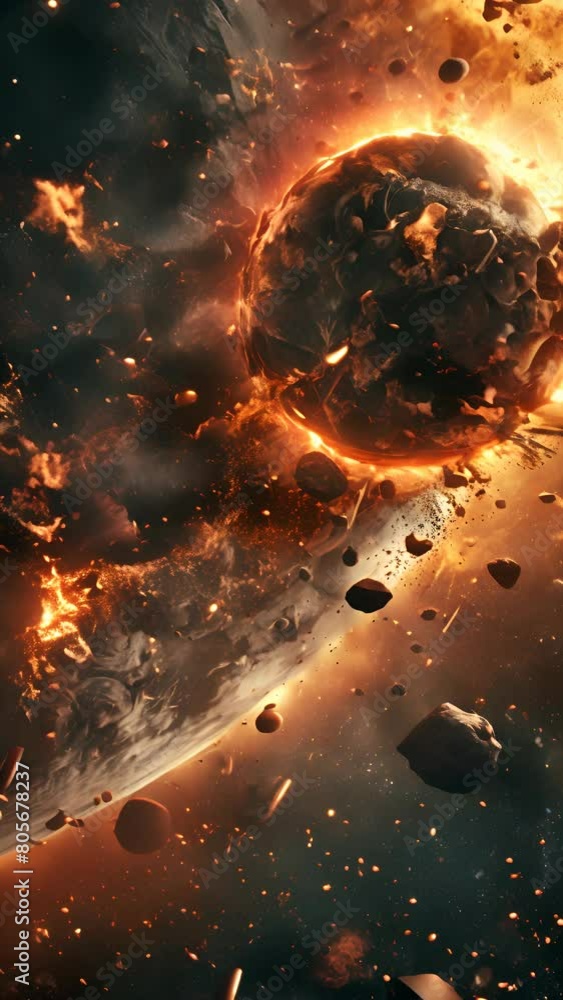 Aufkleber a space scene with a large planet and a lot of debris. the debris includes a large number of rocks a