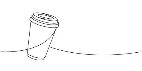Coffee takeaway cup one line continuous drawing. Hand drawn elements for cafe menu, coffee shop. Vector linear illustration.