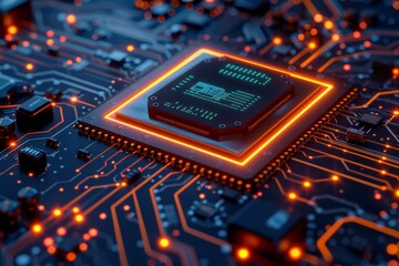 CPU processor microchip circuit board illustration created with generative ai
