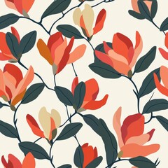 Vector seamless pattern of flowers, magnolia