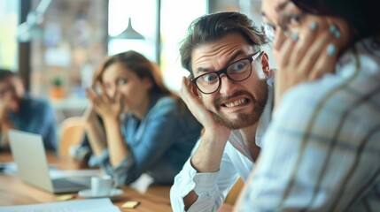 Employees expressing frustration as they sit through another lengthy and unproductive meeting