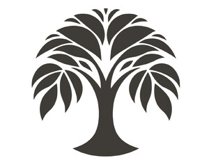 Simple and elegant black silhouette of a tree with sprawling branches, ideal for logos or environmental themes