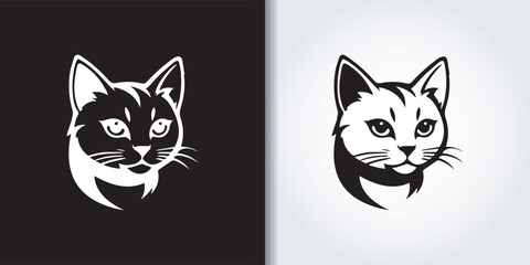 cat black and white logo set