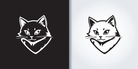 cat black and white logo set