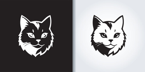 cat black and white logo set