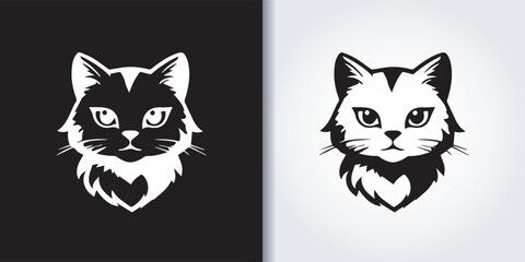 cat black and white logo set