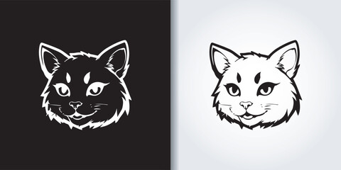 cat black and white logo set