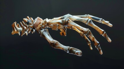 Full 360-degree view of a hand's skeletal anatomy, emphasizing detail in intrinsic and extrinsic bones, ideal for demonstrations