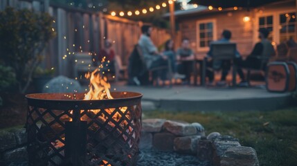A group of friends sitting around a fire pit in the backyard passing around a portable speaker and taking turns adding songs to their collaborative relaxation playlist.