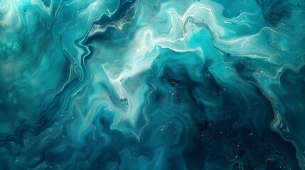 Iridescent Swirling Watercolor Texture in Teal and Green Tones for Abstract Background or Banner