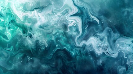 Captivating Teal and Green Fluid Watercolor Abstract Background with Mesmerizing Liquid Texture