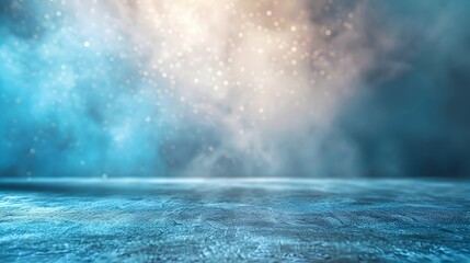 Ethereal Misty Blue and White Gradient Backdrop with Glowing Lights and Blurred Reflection
