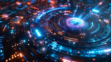 Obraz premium Captivating Futuristic Digital Technology Backdrop with Vibrant Patterns and Luminous Visuals