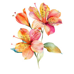 On a white or transparent background, there's a clipart illustration featuring watercolor alstromerias.
