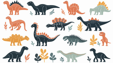 Hand draw abstract dinosaurs flat icon