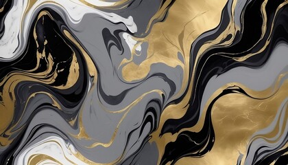 Marble ink paper texture black grey gold ,digital illustration created with generative ai.