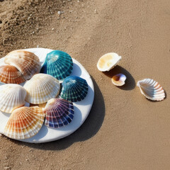 Colorful seashells on a beach