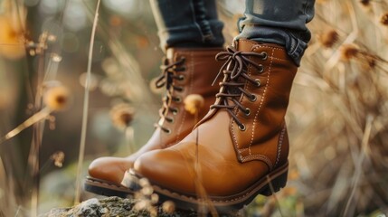 A woman is seen wearing a pair of sustainable leather boots made from vegetabletanned leather and designed to last for years indicating the lasting value and quality of sustainable