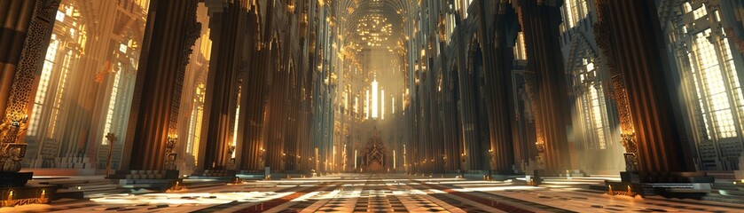 Transform a majestic cathedral into a mesmerizing voxel art masterpiece, highlighting the grandeur and ornate decorations in a pixelated wonderland