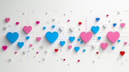 Multi color heart shape isolated on white background with colorful blue and pink for decoraction background