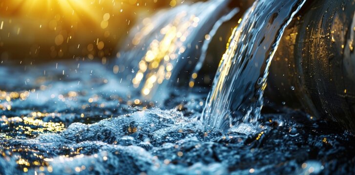 Water flowing out of a pipe from a water treatment. Generate AI image