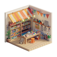 A small room with a table and a sign that says "Art Supplies"