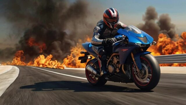 A man riding on the back of a motorcycle, 3d render art created with generative ai