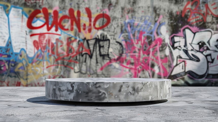 A round stone slab with graffiti on it