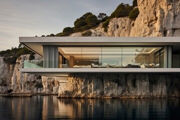 Cliffside Modern Villa with Ocean View in Morning Light